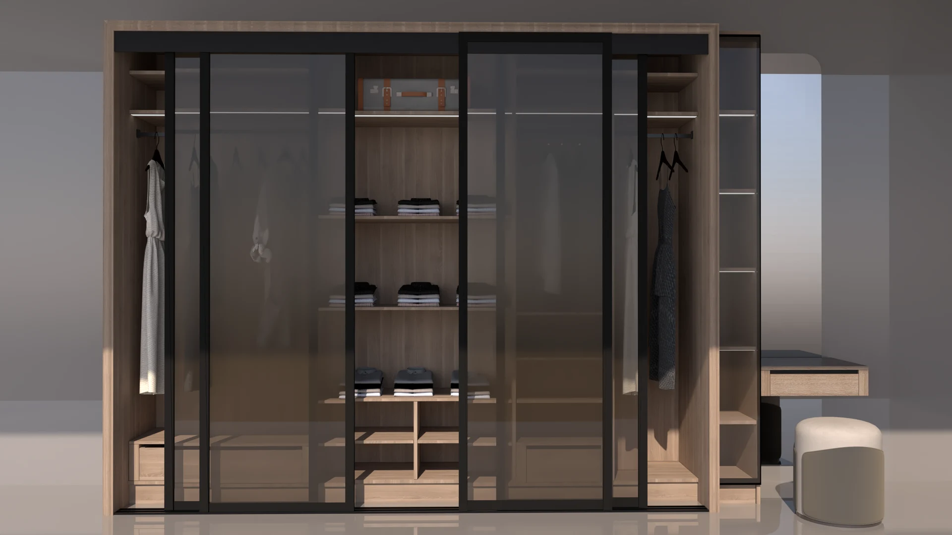 3D Render of Master Bedroom and Bronze Glass Wardrobe
